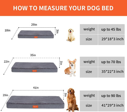 Large Dog Bed, Orthopedic Memory Foam Dog Bed with Removable Cover,Waterproof Lining and Nonskid Bottom Dog Crate Bed, Dog Mattress/Dog Bed Suitable for 30 to 90 Lbs(35"*22"*3"In, Grey)