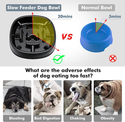 Dog Slow Feeder Bowl-Slow Feeder Dog Bowl for Dogs-Non Slip Puzzle Bowl-Dog Food Bowl Eco Friendly 3 Cups for Dog Pet Slow Feeder by Lorgatrend,A-Black