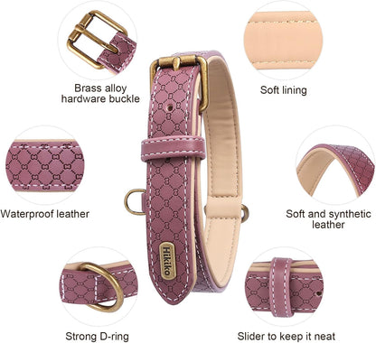 Basic Classic Luxury Padded Leather Dog Collar - Rust Proof Brass Strong Leather Collar Heavy Duty Alloy Hardware Best for Small, Medium, Large Dogs