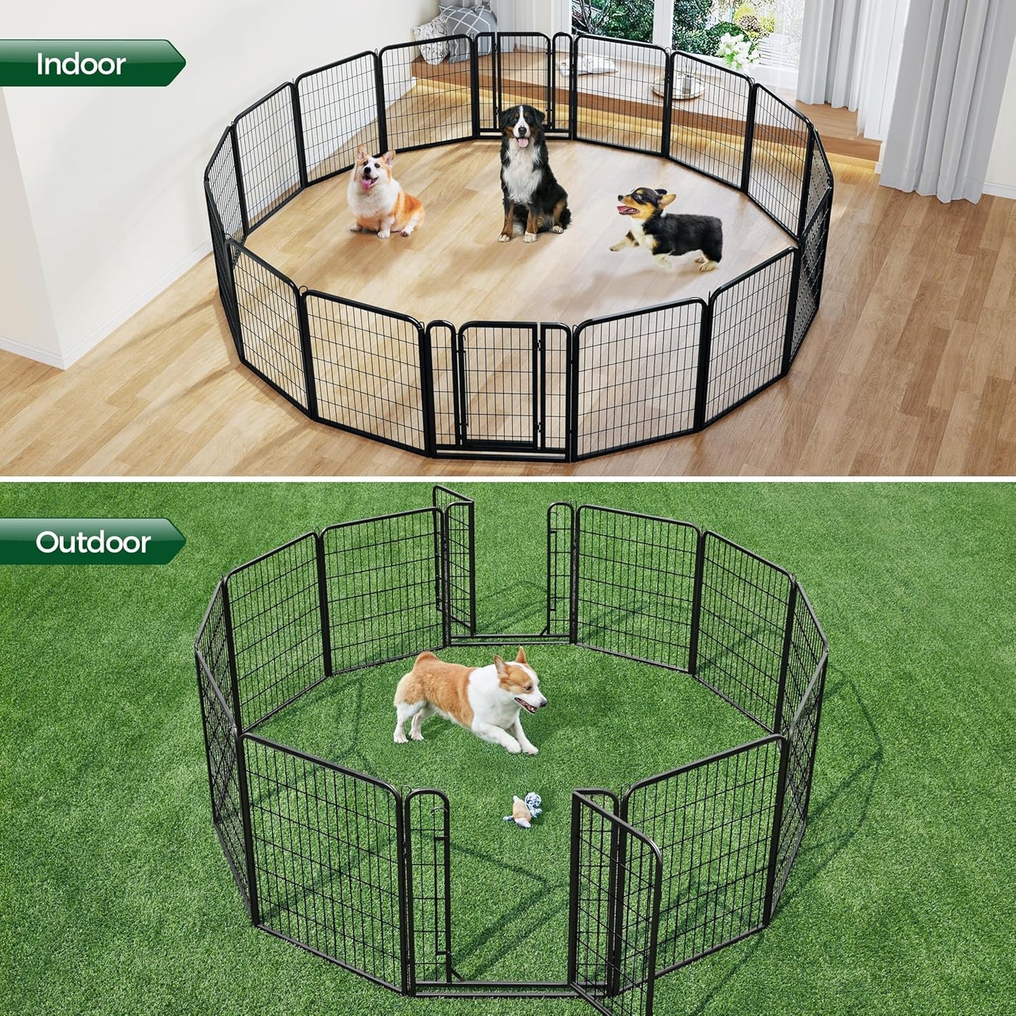 Dog Playpen Outdoor, 32 Inch 16 Panels Dog Pen Indoor Heavy Duty Puppy Exercise Pen Metal Pet Fence for RV Camping/Yard/Garden