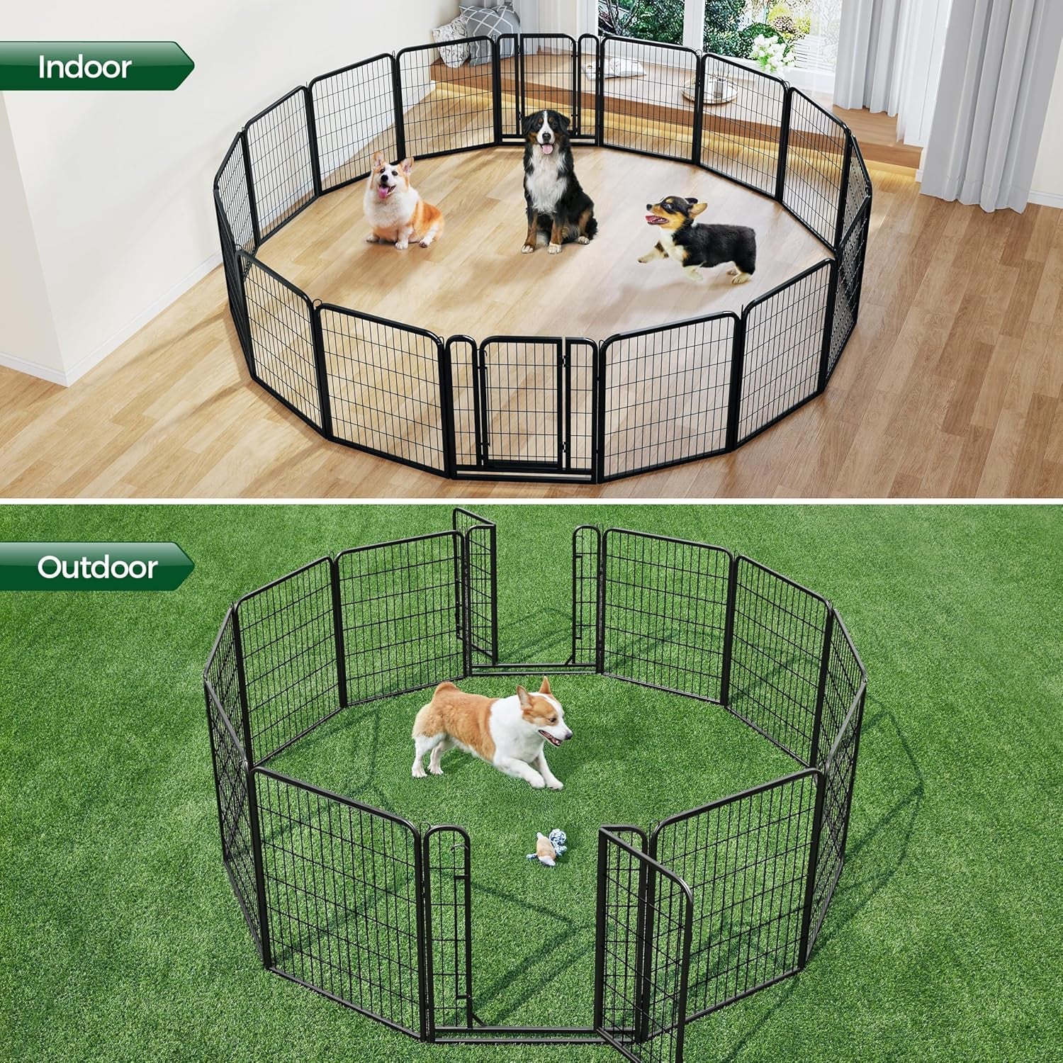 Dog Playpen Outdoor, 32 Inch 16 Panels Dog Pen Indoor Heavy Duty Puppy Exercise Pen Metal Pet Fence for RV Camping/Yard/Garden