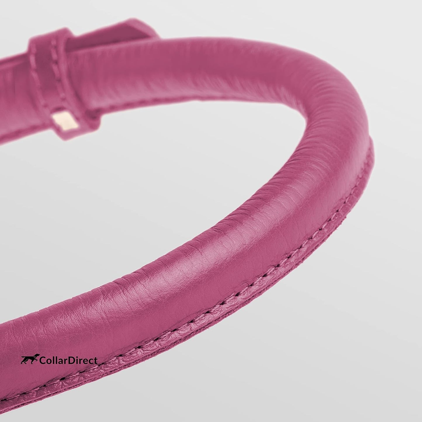 Rolled Leather Dog Collar, Soft Padded round Puppy Collar, Handmade Genuine Leather Collar for Dog Small Large Cat Collars Black Pink Red Purple Blue (Total Length 9", Pink)