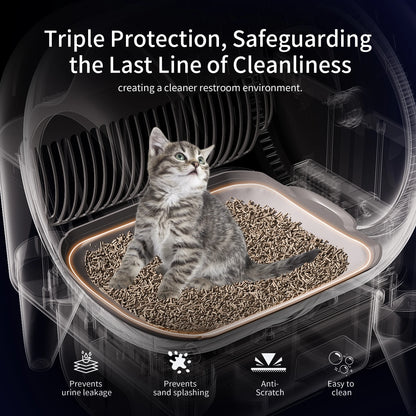 OMCPET Self Cleaning Cat Litter Box, Automatic Smart Litter Box for Multiple Cats with 10 Safety Sensor Radars, 110L Electric Cat Box with App-Control, Odor Control, Quiet Operation, Black
