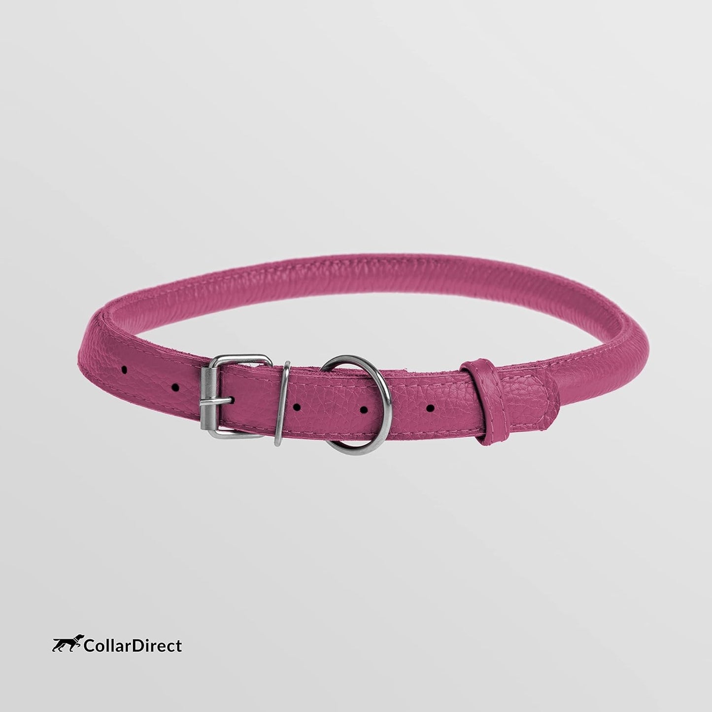 Rolled Leather Dog Collar, Soft Padded round Puppy Collar, Handmade Genuine Leather Collar for Dog Small Large Cat Collars Black Pink Red Purple Blue (Total Length 9", Pink)