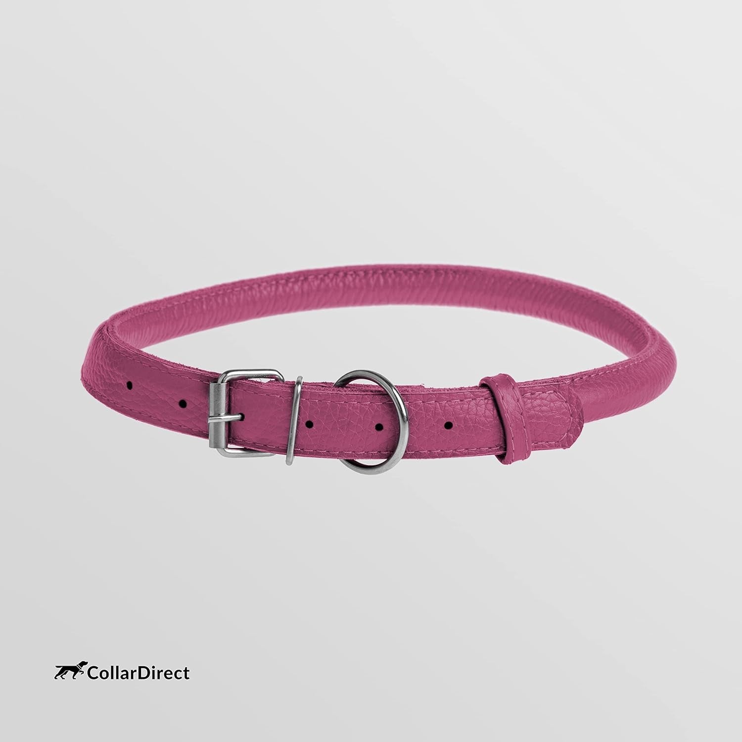 Rolled Leather Dog Collar, Soft Padded round Puppy Collar, Handmade Genuine Leather Collar for Dog Small Large Cat Collars Black Pink Red Purple Blue (Total Length 9", Pink)