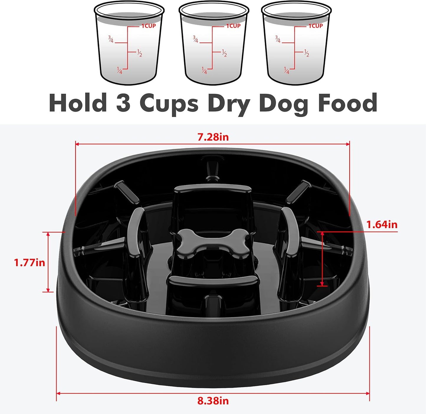 Dog Slow Feeder Bowl-Slow Feeder Dog Bowl for Dogs-Non Slip Puzzle Bowl-Dog Food Bowl Eco Friendly 3 Cups for Dog Pet Slow Feeder by Lorgatrend,A-Black